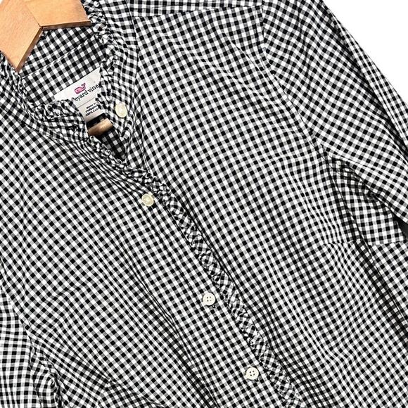 Vineyard Vines Tops - Vineyard Vines Women's XS Gingham Shirt Preppy Ruffle Trim Career Blouse Cotton